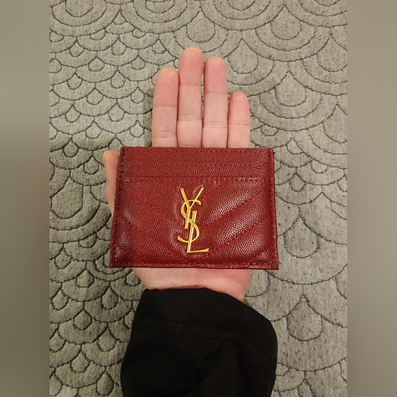 YSL Cassandre Matelassé Leather Card Case- RED AUTHENTIC - Picture 1 of 12